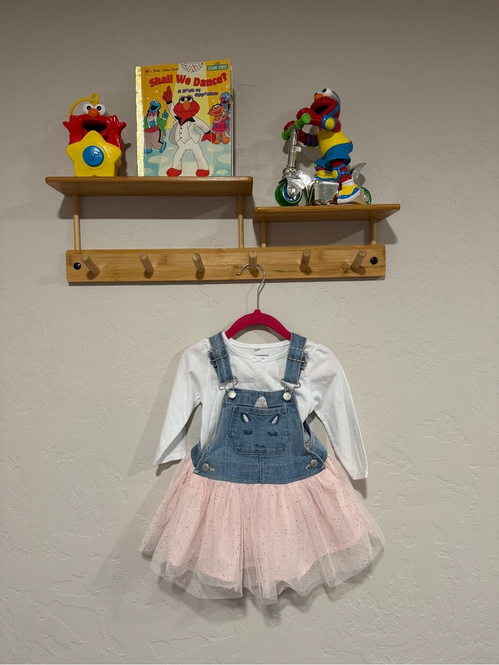 OshKosh B'gosh Denim Blue Overall Dress with Pink Tulle Skirt